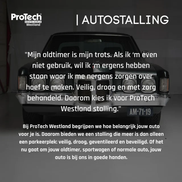 Bij ProTech Westland begrijpen we hoe belangrijk jouw auto voor je is. Daarom bieden we een stalling die meer is dan alleen een parkeerplek: veilig, droog, geventileerd en beveiligd. Of het nu gaat om jouw oldtimer, sportwagen of normale auto, jouw auto is bij ons in goede handen.

#ProTechwestland #Autostalling #Westland #Honselersdijk #Oldtimer