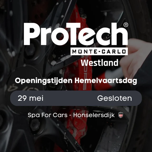 Op donderdag 29 mei zijn wij gesloten in verband met Hemelvaartsdag. Vanaf vrijdag 30 mei staan we weer voor jullie klaar! 

#ProTechWestland #Cardetailing #Automotive #Carcare #Autoverzorging #Honselersdijk #Westland
